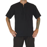 'Round Collar' Shirt, Short Sleeves - Black