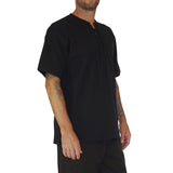 'Round Collar' Shirt, Short Sleeves - Black