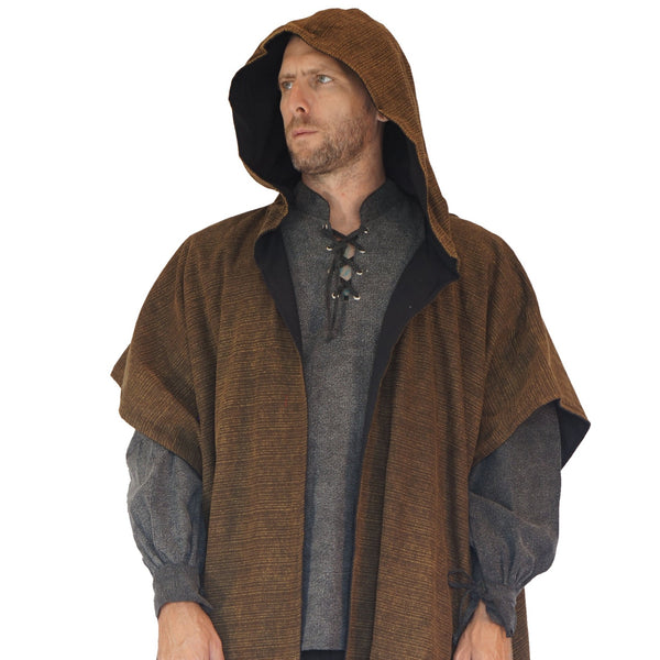 'Mantle Wrap' Medieval Shawl - Earthy Brown/Black