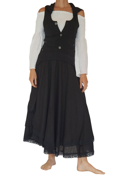 Hooded Long Petal Vest - Black