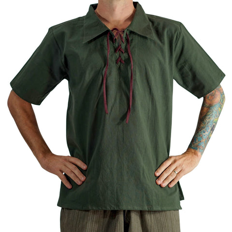 'Merchant' Renaissance Shirt, Short Sleeves - Green