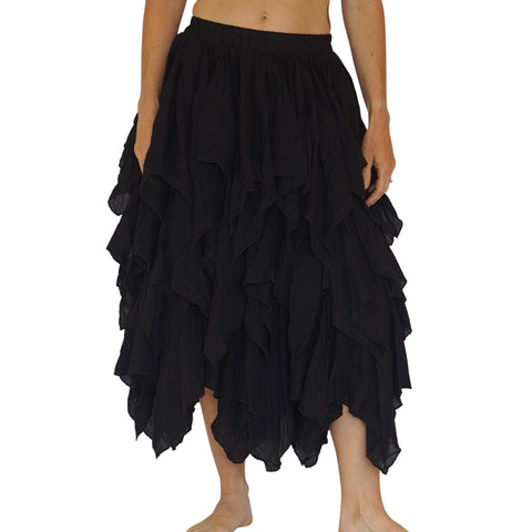 'Fay' Ragged Cut Multi Layered Boho Long Fairy Skirt - Black