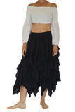 'Fay' Ragged Cut Multi Layered Boho Long Fairy Skirt - Black