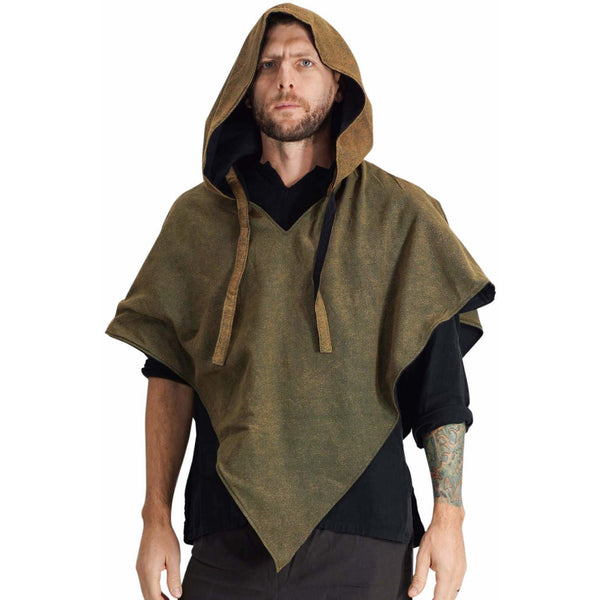 'Hooded Cowl'  Medieval Half Cloak - Stone Green/Black - zootzu