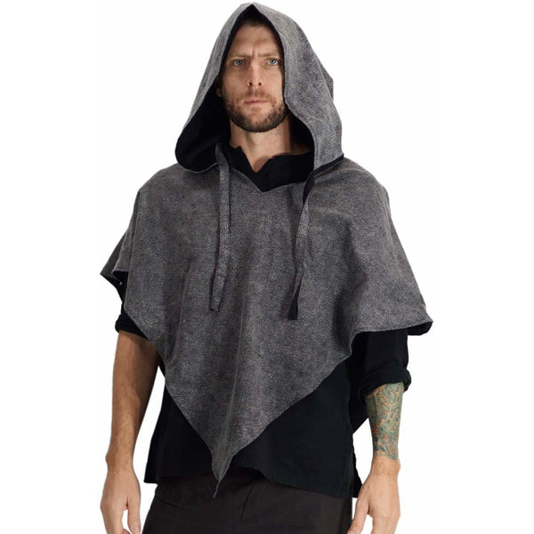 'Hooded Cowl' Medieval Half Cloak - Stone Gray/Black - zootzu