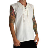 'Rogue' Medieval Sleeveless Shirt - Pointed Collar, Cream - zootzu