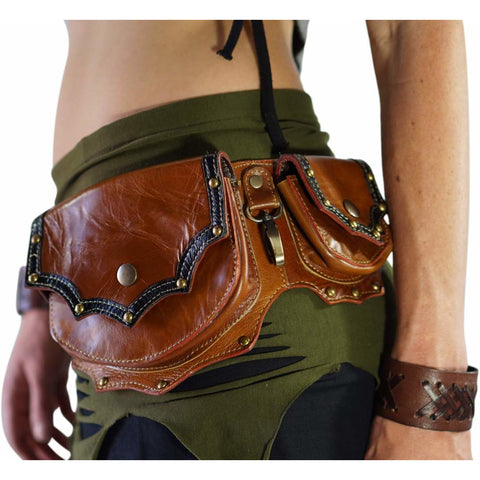 'Grande' Boho Leather Utility Belt -  Light Brown