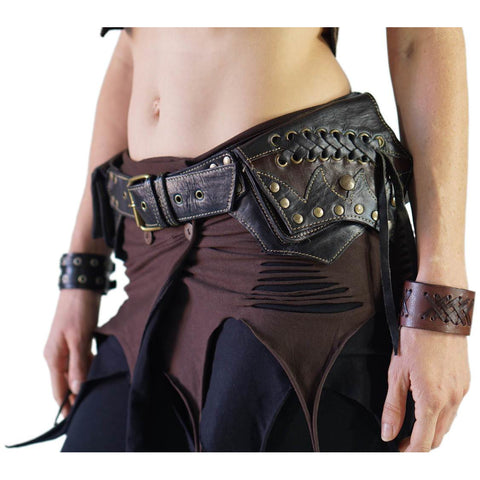 'Lace' Boho  Leather Utility Belt - Black