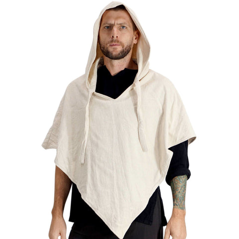 'Hooded Cowl' Medieval Half Cloak  - Natural/Cream
