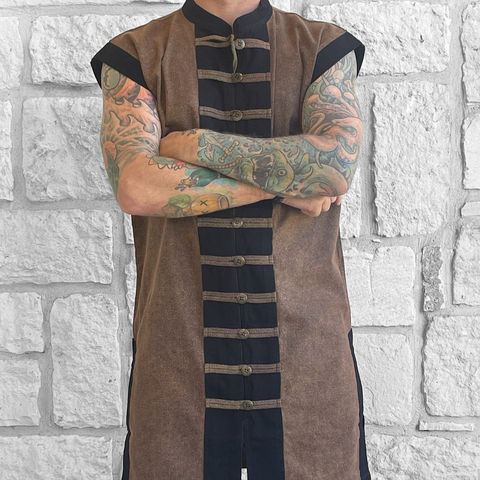 'Long Pirate Vest' - Stone Brown/Metal Buttons