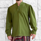 'Merchant High Collar' Renaissance Shirt - Fern Green