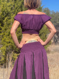 'Peasant Crop Top' Belly Showing Blouse - Dark Purple