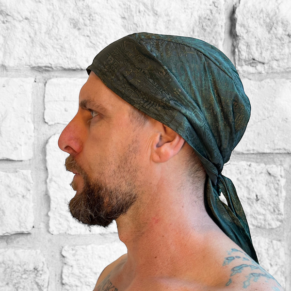 'Pirate Bandana' Medieval Hat, Silk - Green