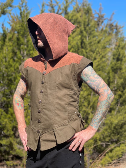 Hooded Doublet - Green/Stone Brown