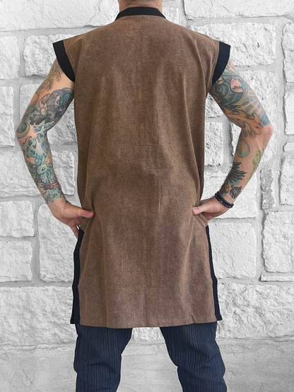 Pirate Vest Long - Stone Brown/Metal