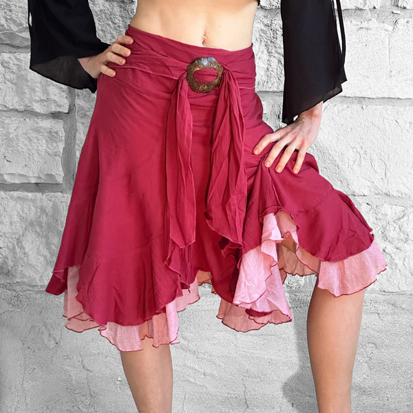 'Willow Two Layer' Skirt - Maroon with Underskirt
