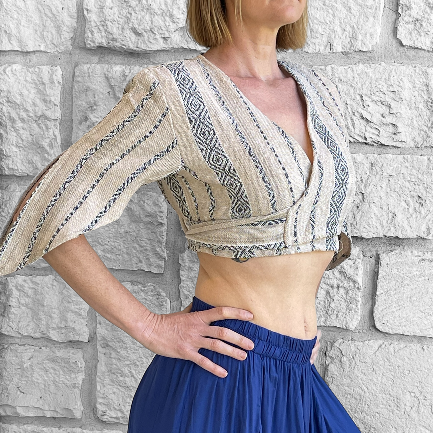 Wrap Around Top - Cream Patterned