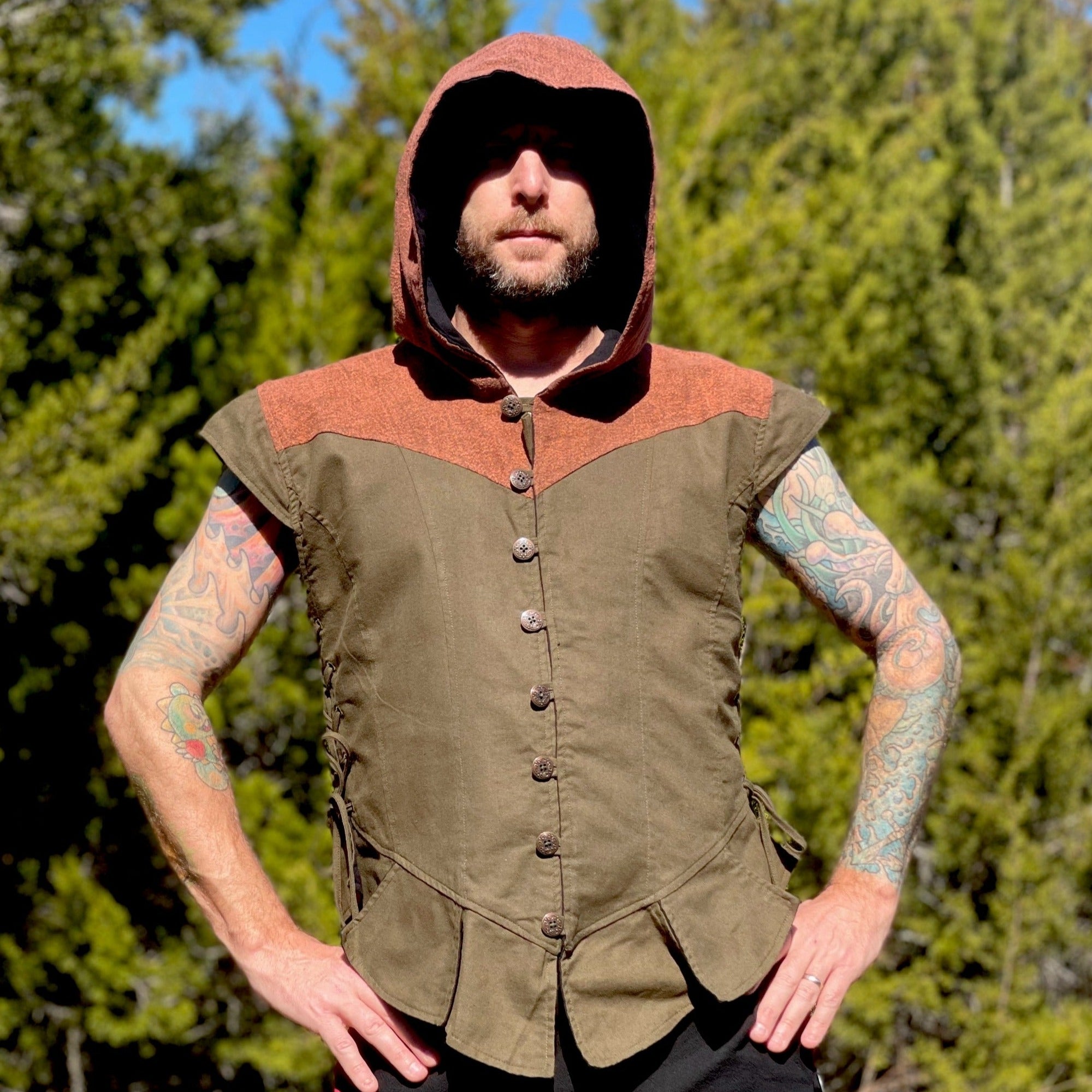 Hooded Doublet - Green/Stone Brown