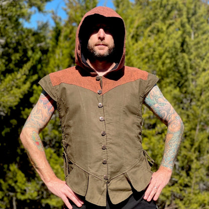 Hooded Doublet - Green/Stone Brown