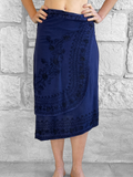 'Wrap Around Skirt' Short Embroidered - Blue