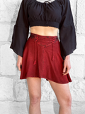 'Short Pixie Skirt' Embroidered Rayon - Red