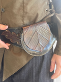 'Single Leaf Pouch' Medieval Leather Utility Belt, Boho  - Black