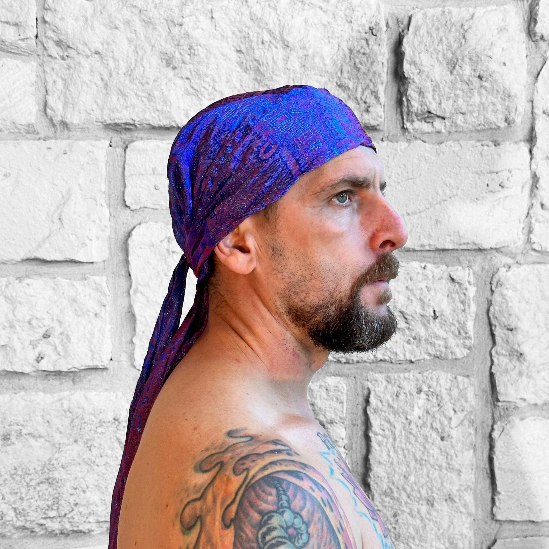 Pirate Bandana Hat, Silk - Blue/Red