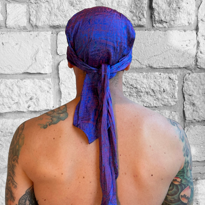 Pirate Bandana Hat, Silk - Blue/Red