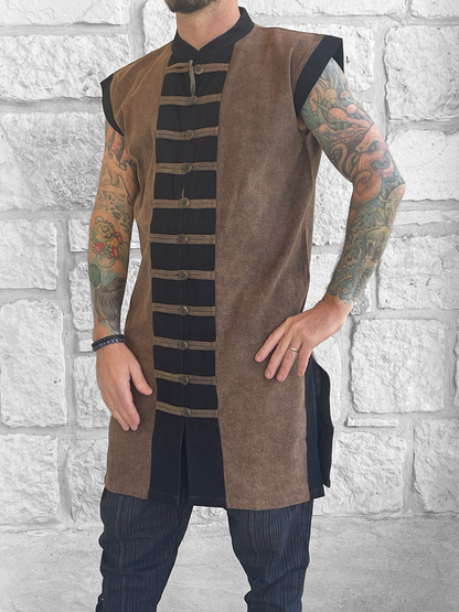 Pirate Vest Long - Stone Brown/Metal