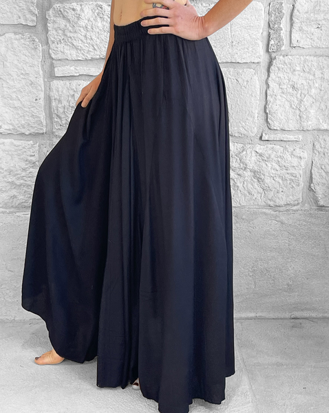 'Sadie' Long Flowing Skirt - Rayon Black