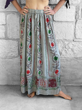 'Flower Long Skirt' Embroidered Rayon - Grey