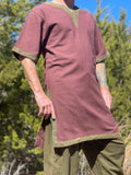 'Viking Shirt Short Sleeves' Tunic - Brown/Green Trim