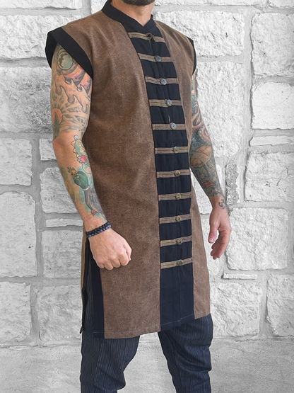 Pirate Vest Long - Stone Brown/Metal