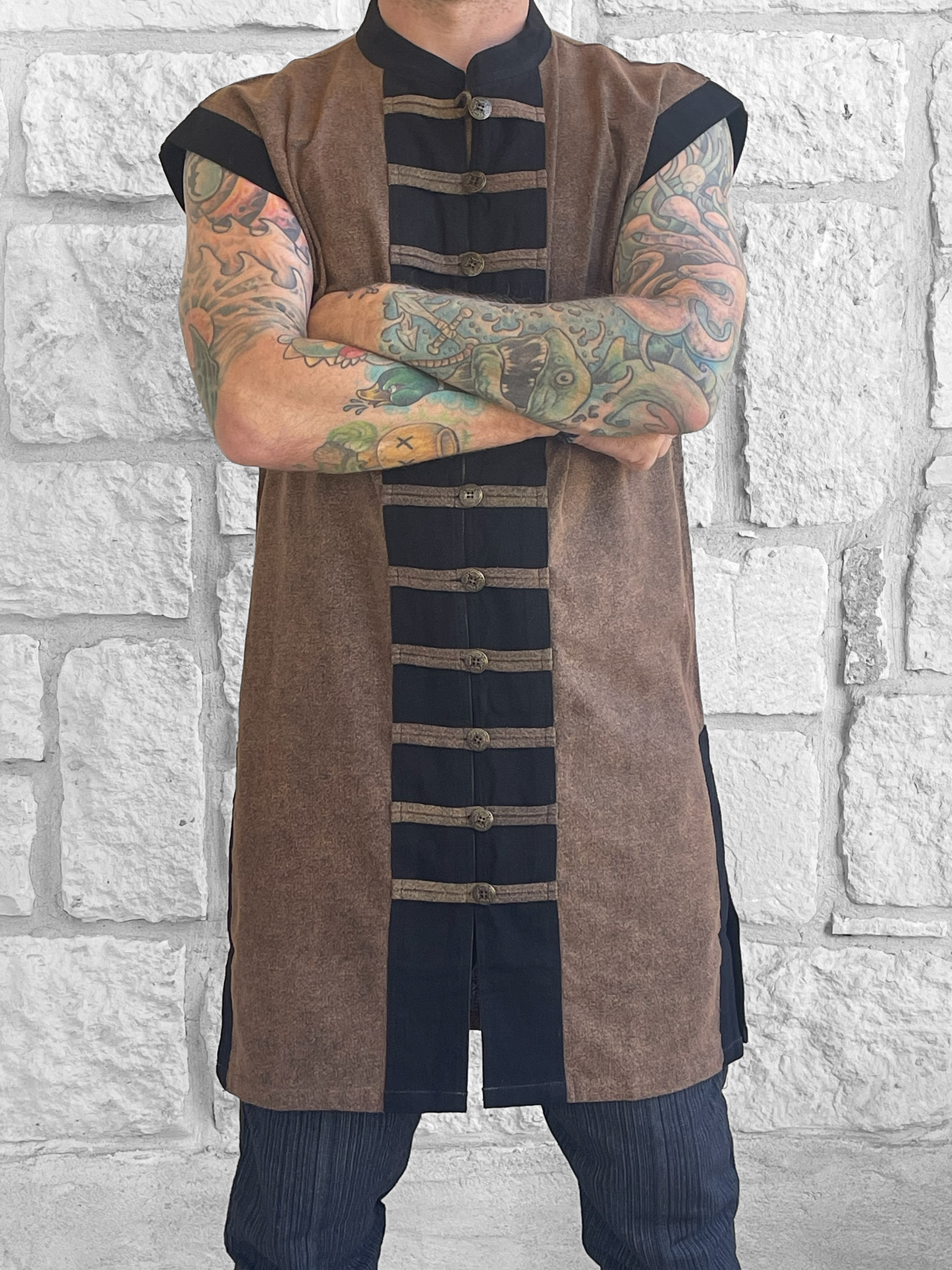 Pirate Vest Long - Stone Brown/Metal