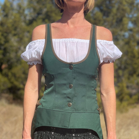 'Long Petal Vest' Viking Bodice - Dark Green