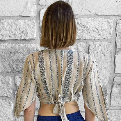 Wrap Around Top - Cream Patterned