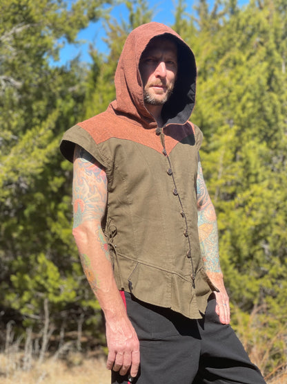 Hooded Doublet - Green/Stone Brown
