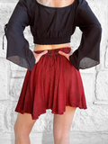 'Short Pixie Skirt' Embroidered Rayon - Red