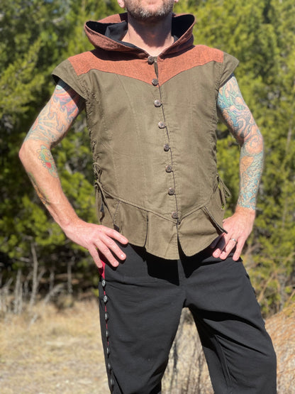 Hooded Doublet - Green/Stone Brown