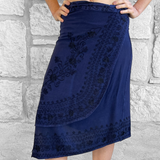 'Wrap Around Skirt' Short Embroidered - Blue